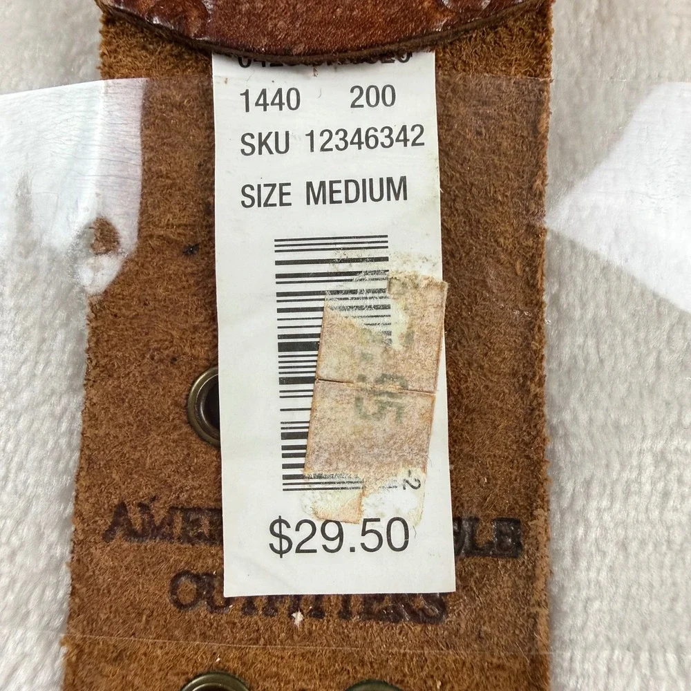 VTG Y2K American Eagle Belt Mens M Brown Leather Solid Brass Double Grommet Boho